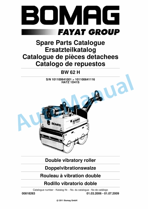 Bomag BW 62 H Double Vibratory Roller Spare Parts Catalogue 00818263