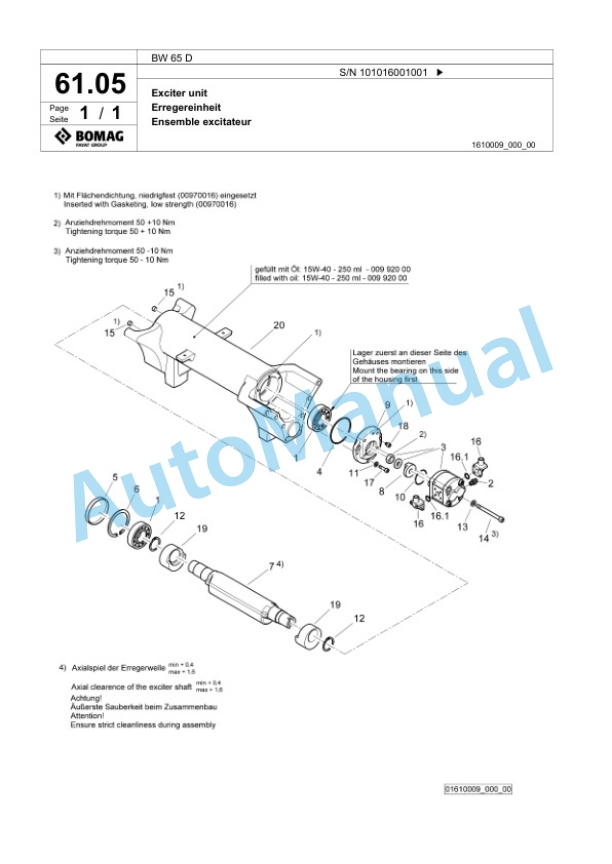 Bomag BW 65 D Double Vibratory Roller Spare Parts Catalogue 00826331-3