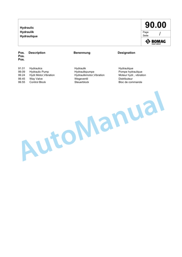 Bomag BW 65 D Double Vibratory Roller Spare Parts Catalogue 00826331-5