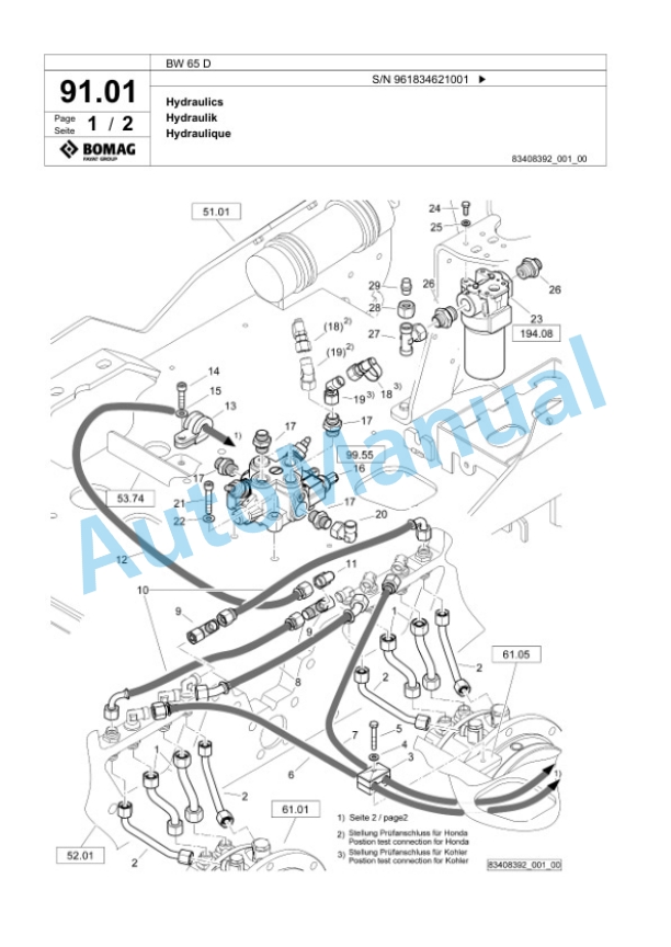 Bomag BW 65 D Double Vibratory Roller Spare Parts Catalogue 00826393-4