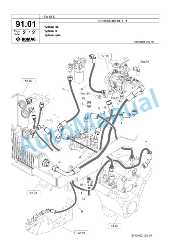 Bomag BW 65 D Double Vibratory Roller Spare Parts Catalogue 00826685-4