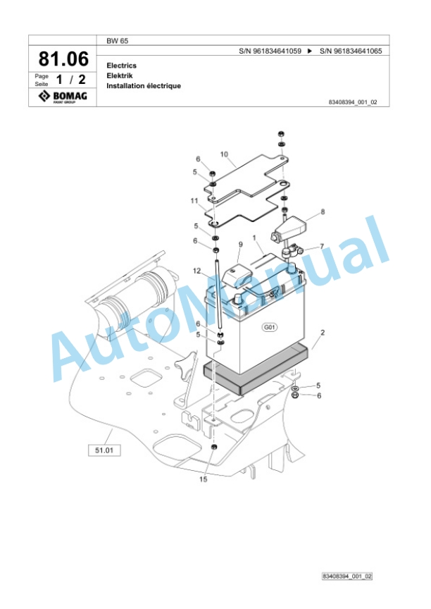 Bomag BW 65 Double Vibratory Roller Spare Parts Catalogue 00826395-3