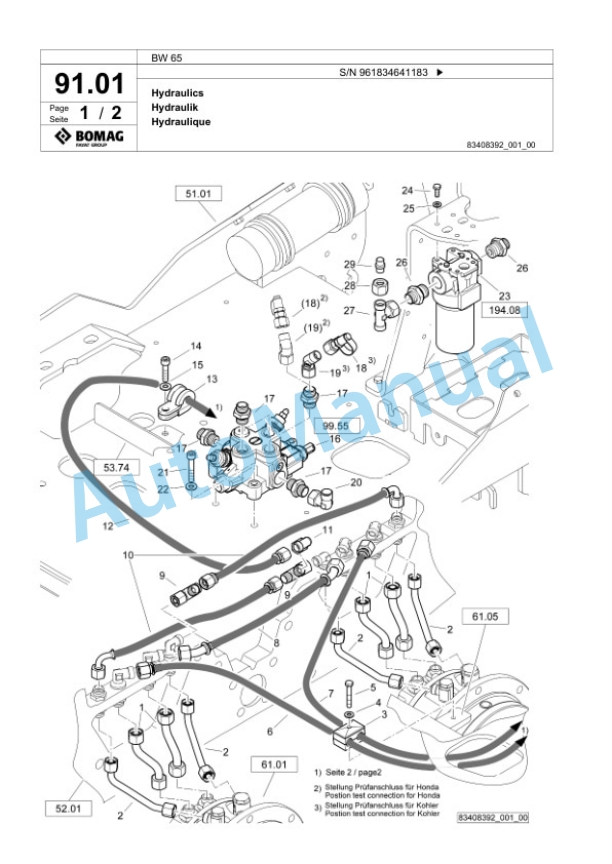 Bomag BW 65 Double Vibratory Roller Spare Parts Catalogue 00826395-4