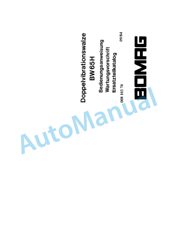 Bomag BW 65 H Double Vibratory Roller Spare Parts Catalogue 00810370 GE
