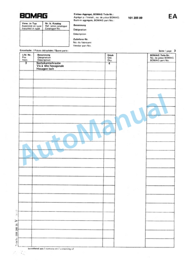 Bomag BW 65 H Double Vibratory Roller Spare Parts Catalogue 00810370 GE-2