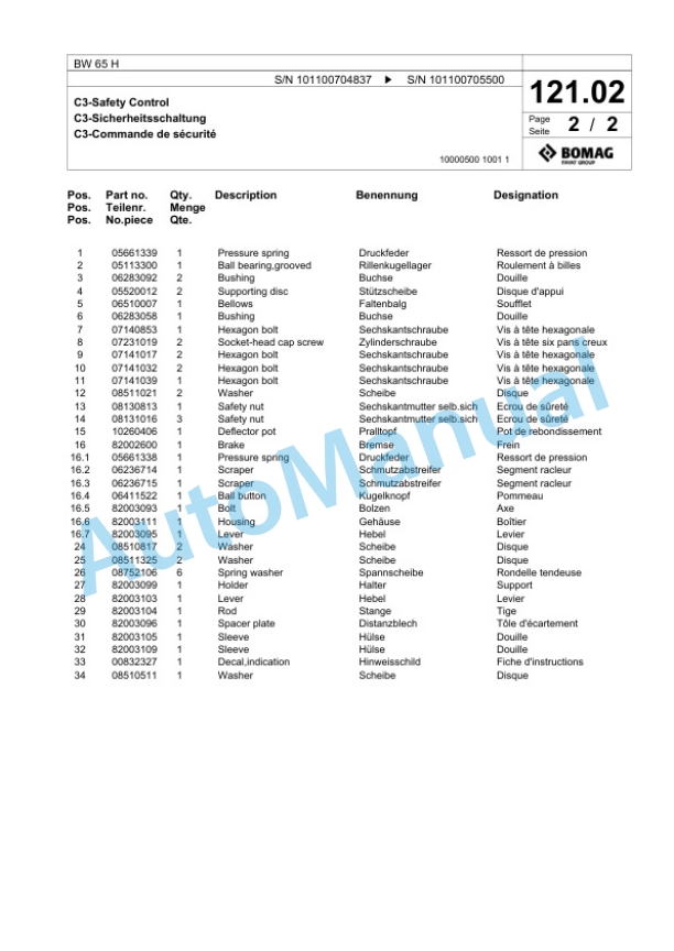 Bomag BW 65 H Double Vibratory Roller Spare Parts Catalogue 00817558-5