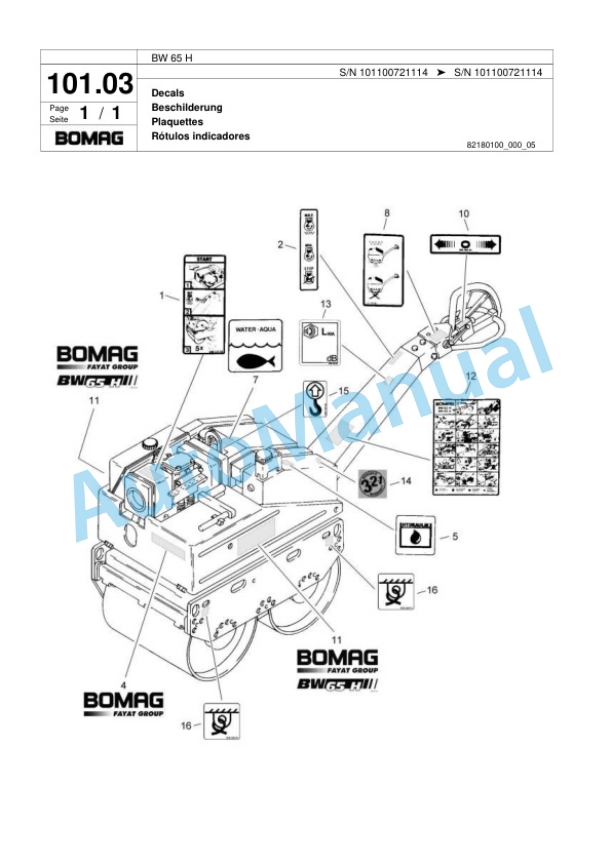 Bomag BW 65 H Double Vibratory Roller Spare Parts Catalogue 00818067-5