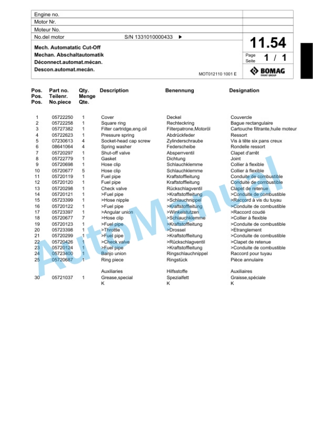 Bomag BW 65 H Double Vibratory Roller Spare Parts Catalogue 00818267-2