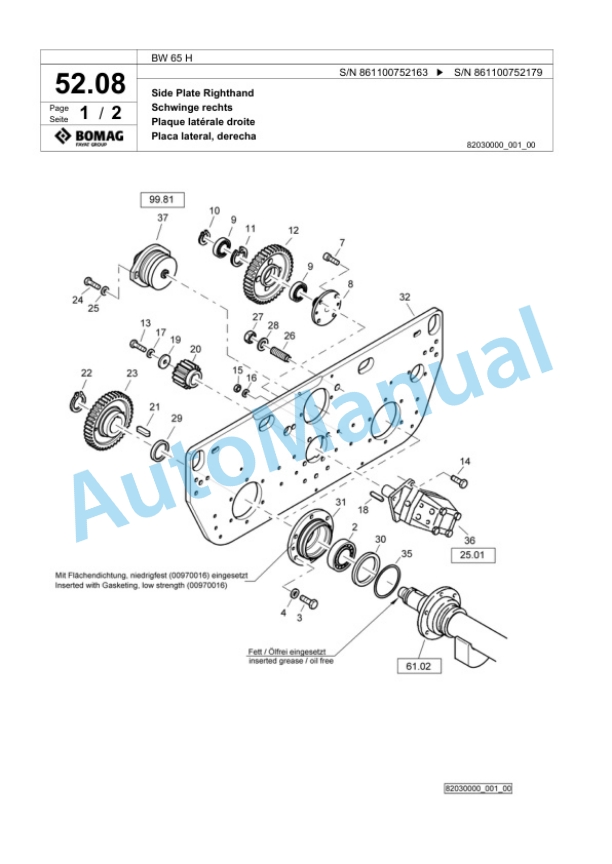 Bomag BW 65 H Double Vibratory Roller Spare Parts Catalogue 00818743-2