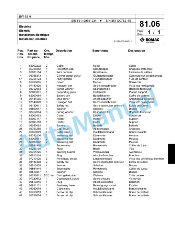 Bomag BW 65 H Double Vibratory Roller Spare Parts Catalogue 00818743-3