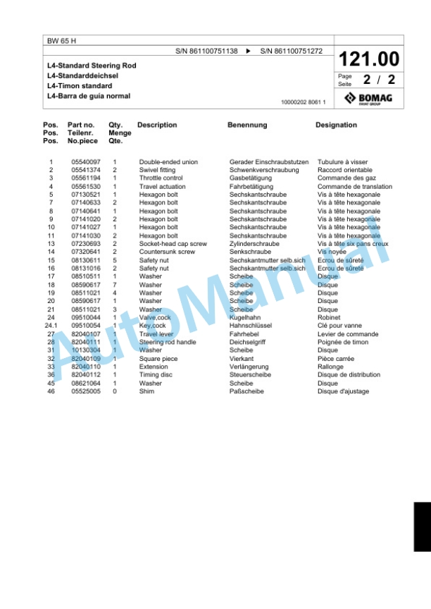 Bomag BW 65 H Double Vibratory Roller Spare Parts Catalogue 00818743-5