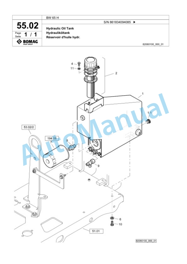 Bomag BW 65 H Double Vibratory Roller Spare Parts Catalogue 00824353-2