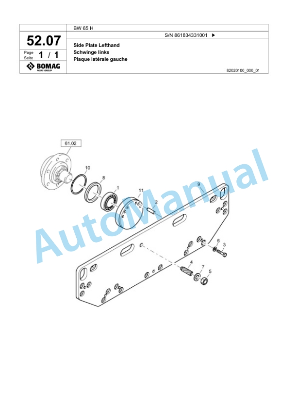 Bomag BW 65 H Double Vibratory Roller Spare Parts Catalogue 00825325-2