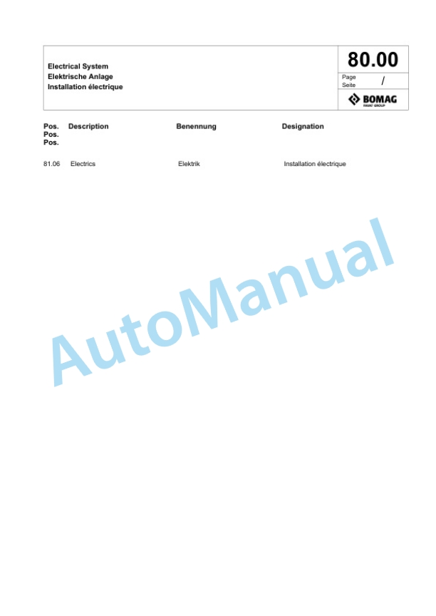 Bomag BW 65 H Double Vibratory Roller Spare Parts Catalogue 00825325-3