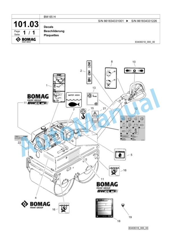 Bomag BW 65 H Double Vibratory Roller Spare Parts Catalogue 00825325-5