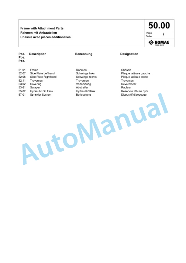 Bomag BW 65 H Double Vibratory Roller Spare Parts Catalogue 00825977-2