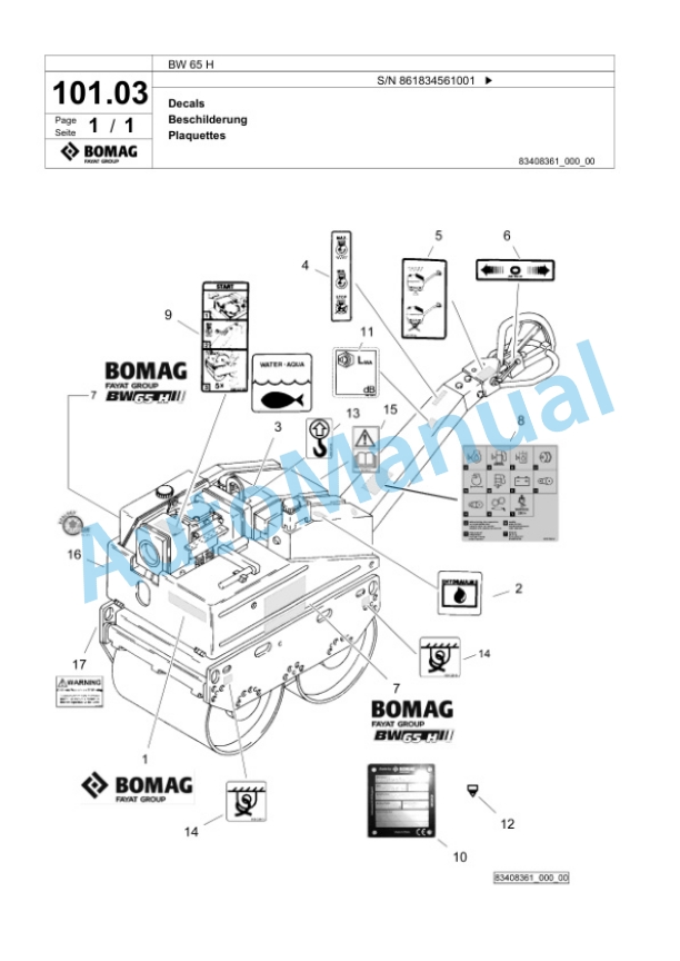 Bomag BW 65 H Double Vibratory Roller Spare Parts Catalogue 00826075-5