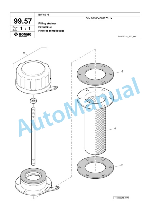 Bomag BW 65 H Double Vibratory Roller Spare Parts Catalogue 00826213-4