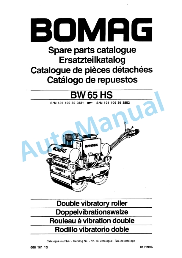 Bomag BW 65 HS Double Vibratory Roller Spare Parts Catalogue 00810113