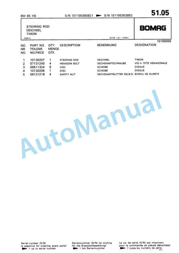 Bomag BW 65 HS Double Vibratory Roller Spare Parts Catalogue 00810113-4