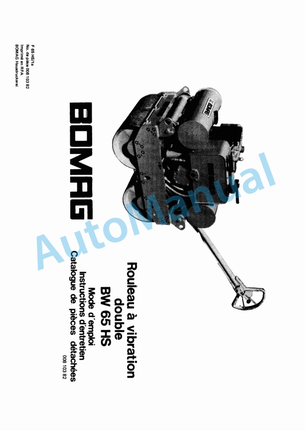 Bomag BW 65 HS Double Vibratory Roller Spare Parts Catalogue 00810382 FR