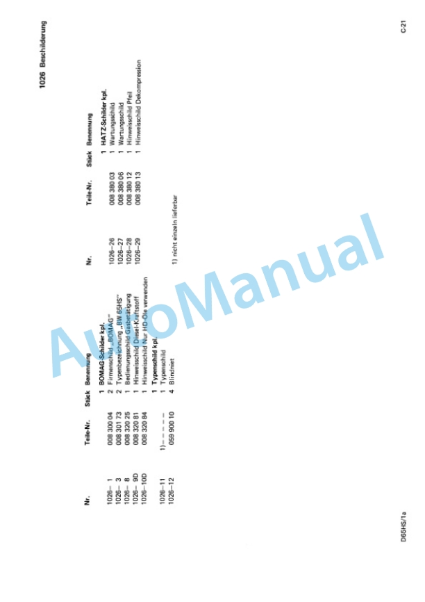Bomag BW 65 HS Double Vibratory Roller Spare Parts Catalogue 00810383 TR-2