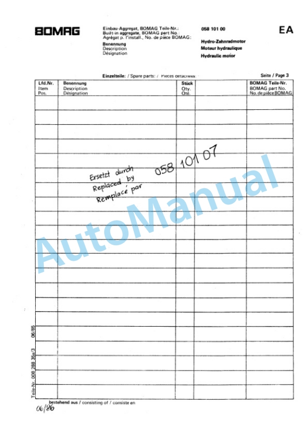Bomag BW 65 HS Double Vibratory Roller Spare Parts Catalogue 00810383 TR-4