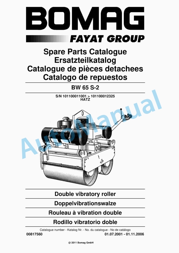 Bomag BW 65 S-2 Double Vibratory Roller Spare Parts Catalogue 00817560