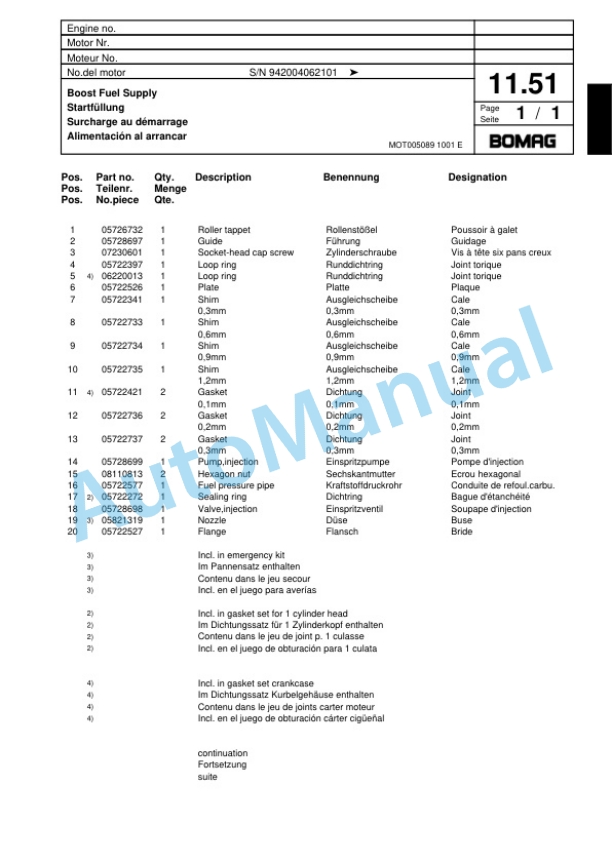 Bomag BW 65 S-2 Double Vibratory Roller Spare Parts Catalogue 00817560-2