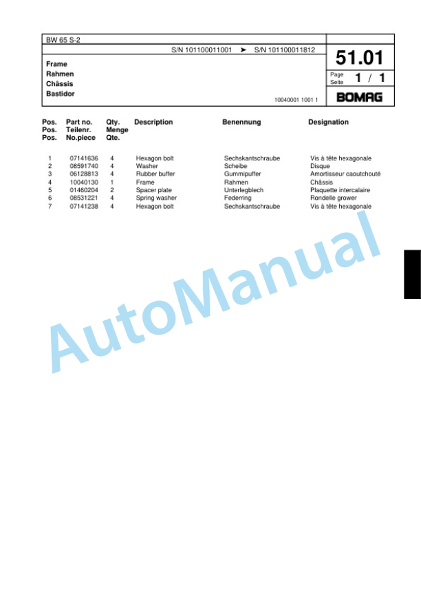 Bomag BW 65 S-2 Double Vibratory Roller Spare Parts Catalogue 00817560-3