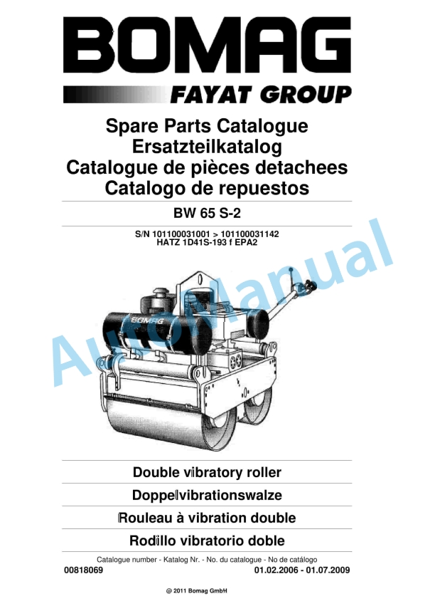 Bomag BW 65 S-2 Double Vibratory Roller Spare Parts Catalogue 00818069
