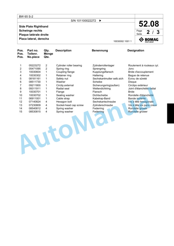 Bomag BW 65 S-2 Double Vibratory Roller Spare Parts Catalogue 00818777-3