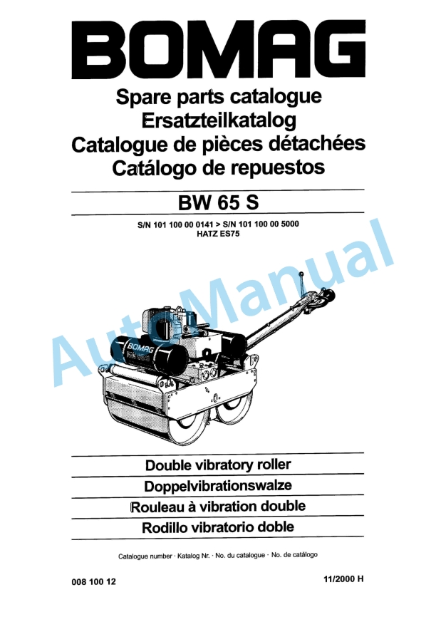 Bomag BW 65 S Double Vibratory Roller Spare Parts Catalogue 00810012