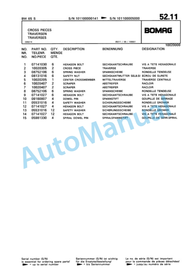 Bomag BW 65 S Double Vibratory Roller Spare Parts Catalogue 00810012-3