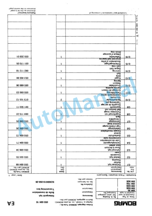 Bomag BW 65 S Double Vibratory Roller Spare Parts Catalogue 00810350 GE-3