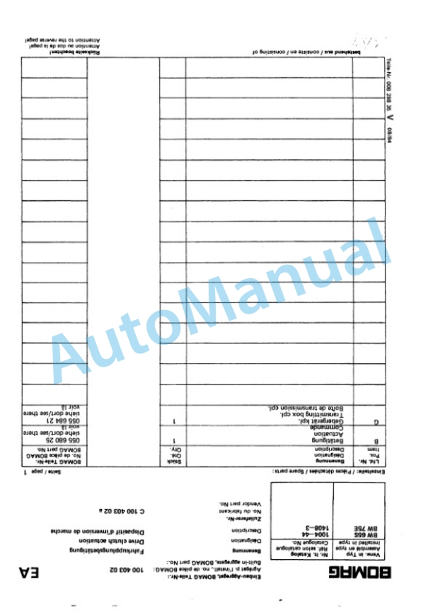 Bomag BW 65 S Double Vibratory Roller Spare Parts Catalogue 00810350 GE-5