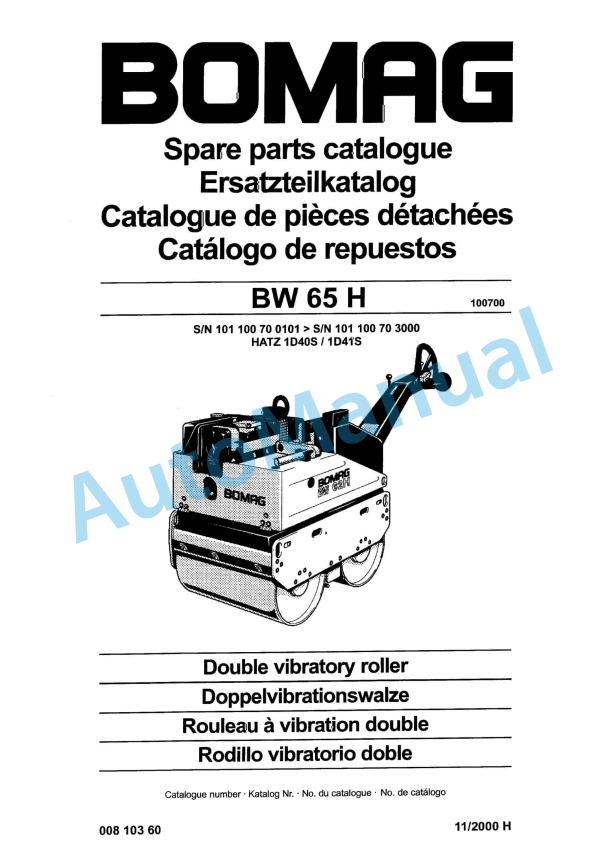 Bomag BW 65 S Double Vibratory Roller Spare Parts Catalogue 00810360