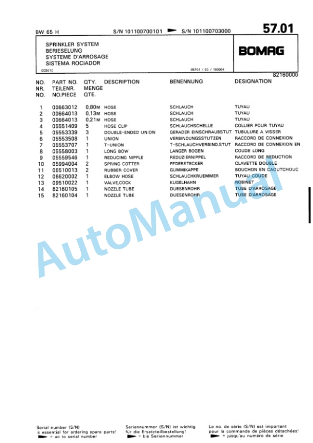 Bomag BW 65 S Double Vibratory Roller Spare Parts Catalogue 00810360-5