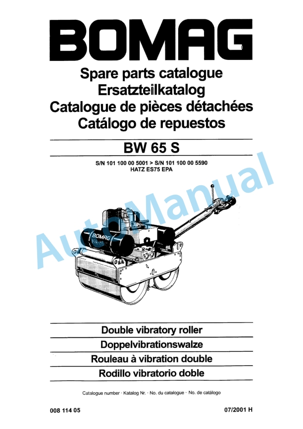 Bomag BW 65 S Double Vibratory Roller Spare Parts Catalogue 00811405