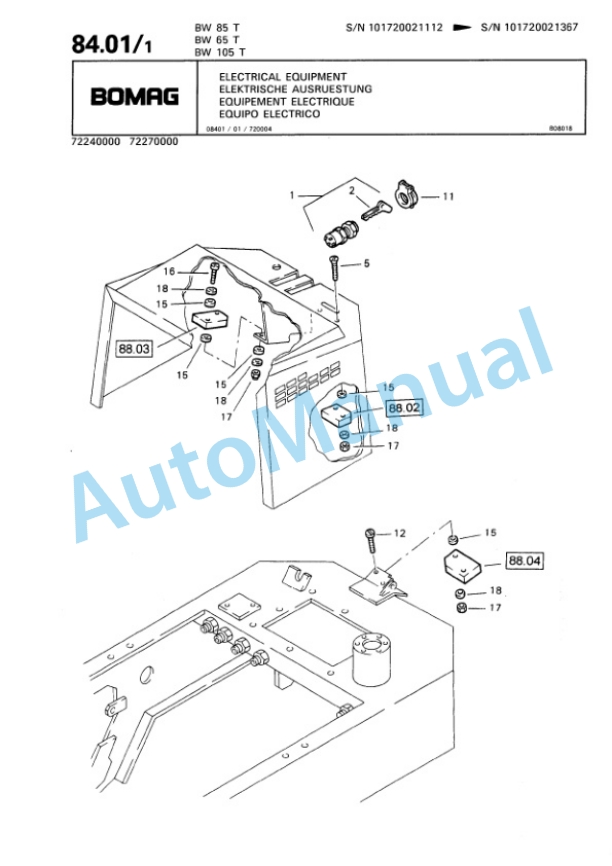 Bomag BW 65 T, BW 85 T, BW 105 T Trench Compactor Spare Parts Catalogue 00815204-4