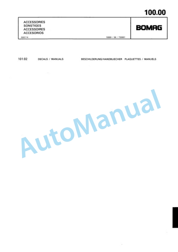 Bomag BW 65 TR, BW 85 TR, BW 105 TR Trench Compactor Spare Parts Catalogue 00815211-5