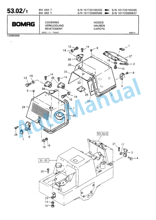 Bomag BW 650 T, BW 850 T, BW 1050 T Trench Compactor Spare Parts Catalogue 00815202-5