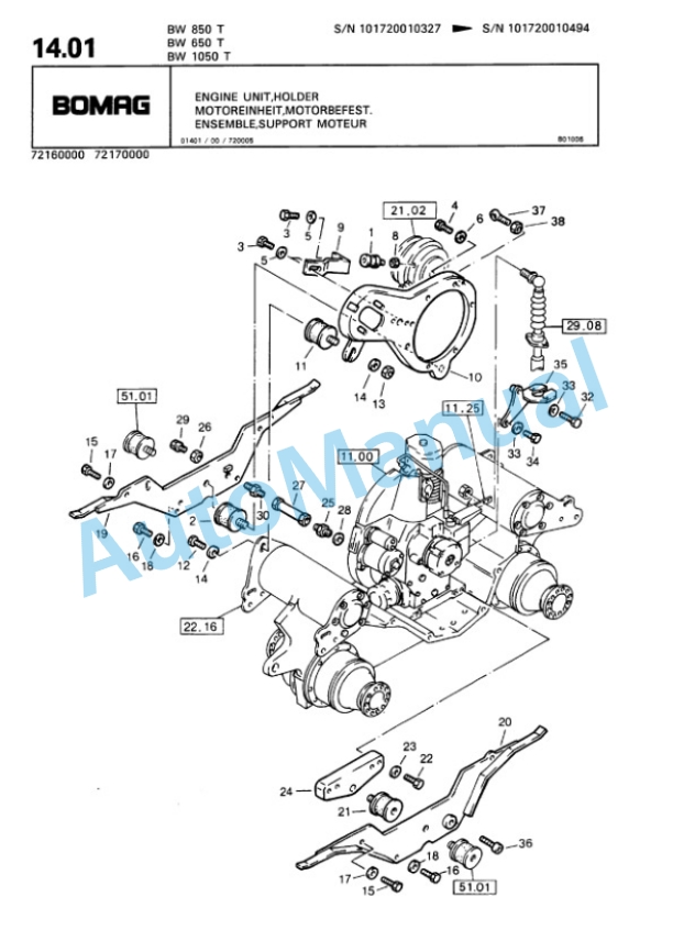 Bomag BW 650 T, BW 850 T, BW 1050 T Trench Compactor Spare Parts Catalogue 00815203-2