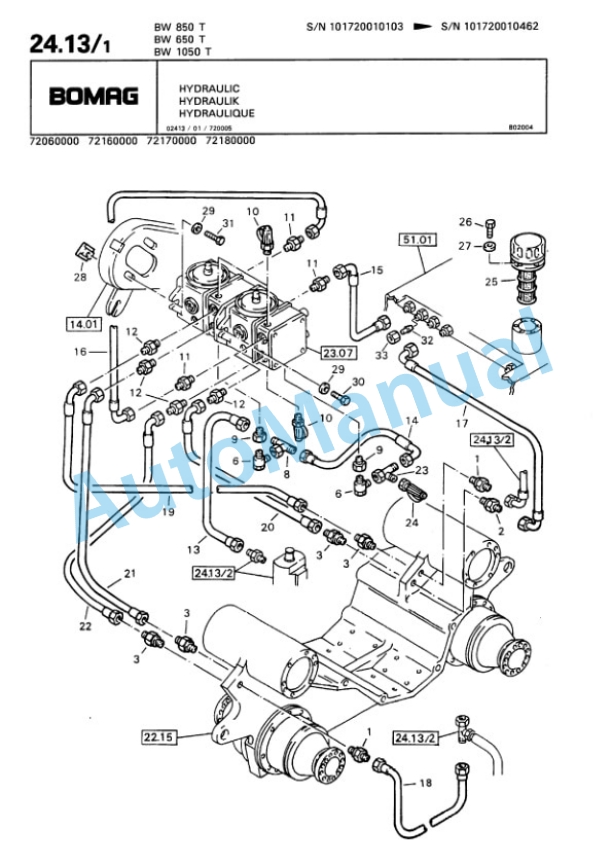Bomag BW 650 T, BW 850 T, BW 1050 T Trench Compactor Spare Parts Catalogue 00815203-3
