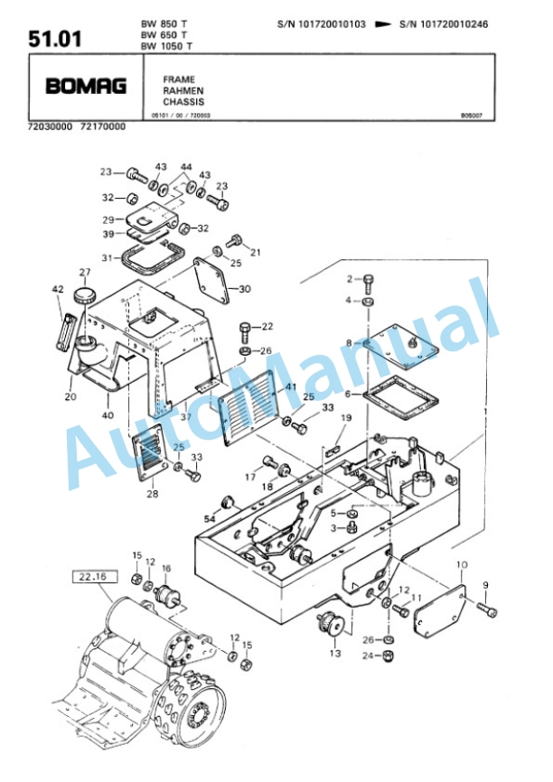 Bomag BW 650 T, BW 850 T, BW 1050 T Trench Compactor Spare Parts Catalogue 00815203-4