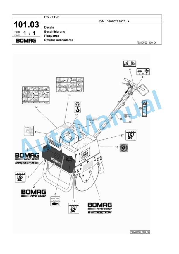 Bomag BW 71 E-2 Single-Drum Vibration Roller Spare Parts Catalogue 00818463-5