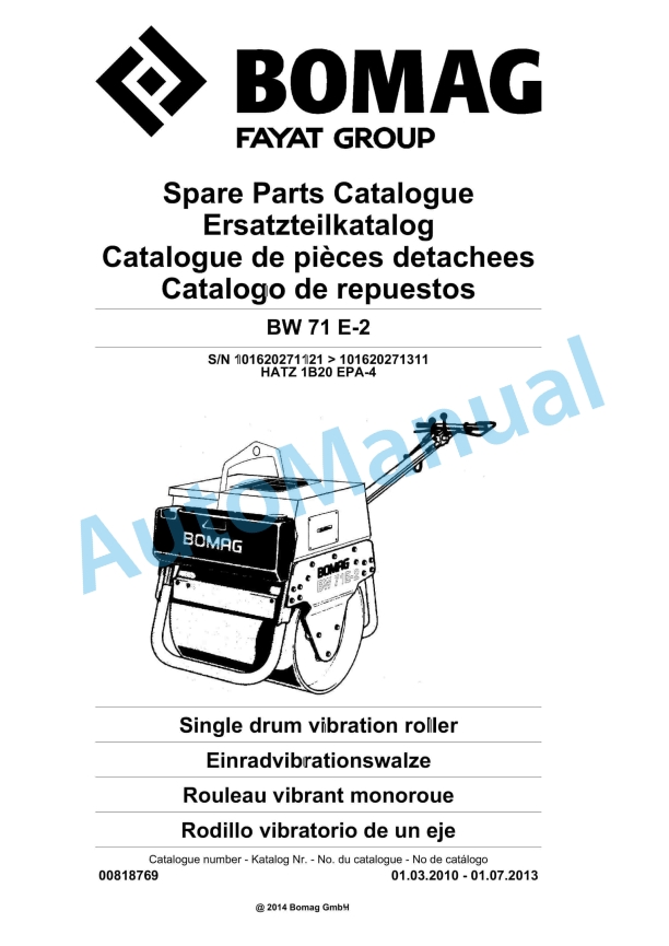 Bomag BW 71 E-2 Single-Drum Vibration Roller Spare Parts Catalogue 00818769