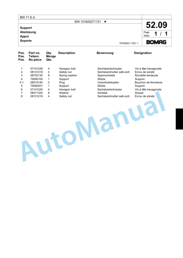 Bomag BW 71 E-2 Single-Drum Vibration Roller Spare Parts Catalogue 00818769-3