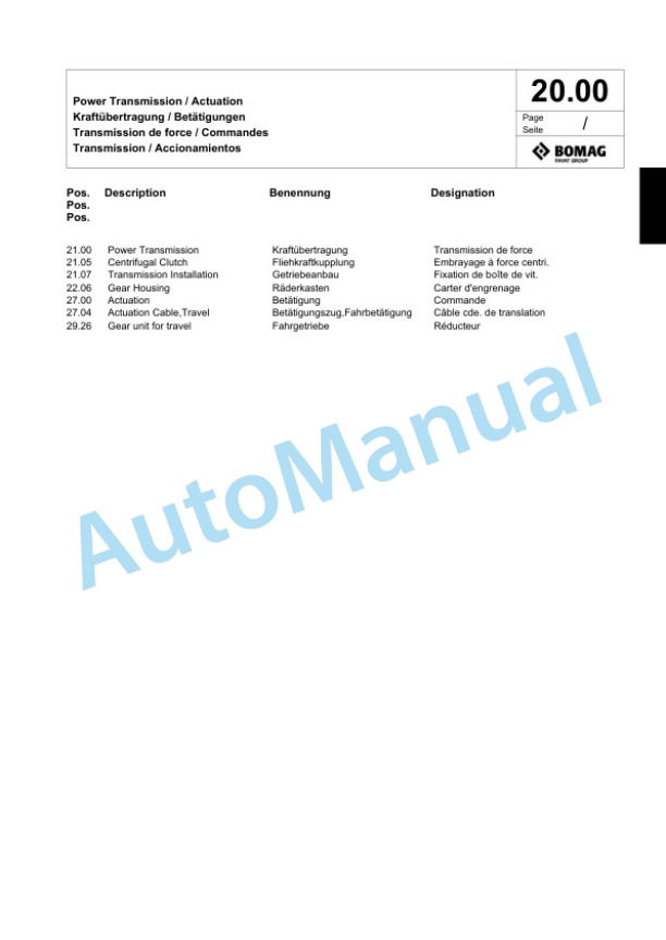 Bomag BW 71 E-2 Single-Drum Vibration Roller Spare Parts Catalogue 00824551-2