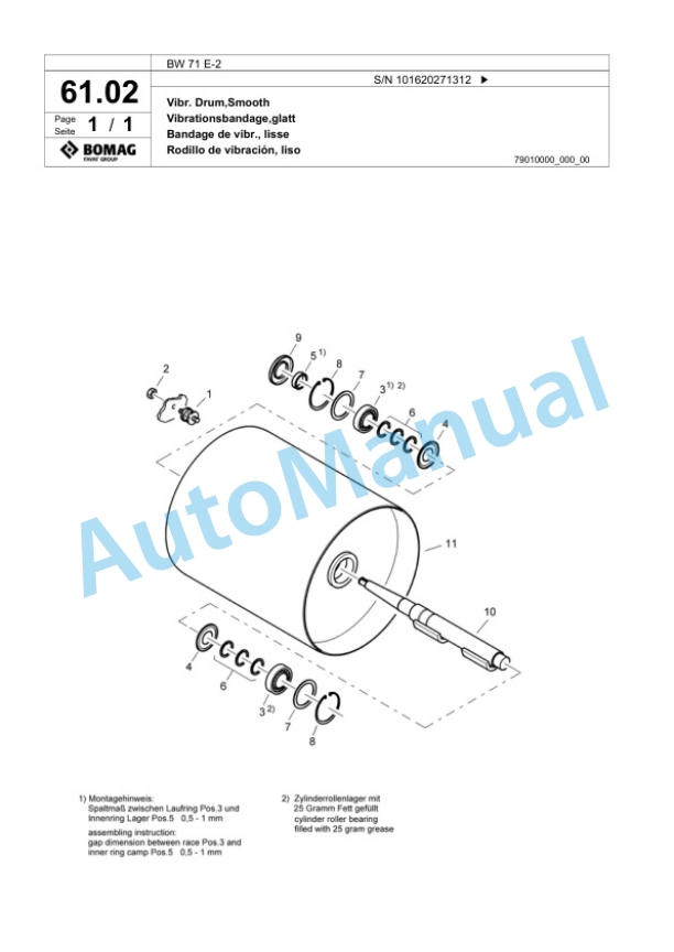 Bomag BW 71 E-2 Single-Drum Vibration Roller Spare Parts Catalogue 00824551-4